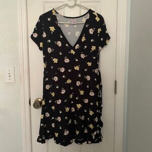 Black Flowered Short Sleeved Mini Dress New with tags